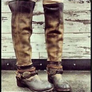 Freebird Aspen Chain Brown - Black Distressed Leather Tall Iconic Knee Boots 8